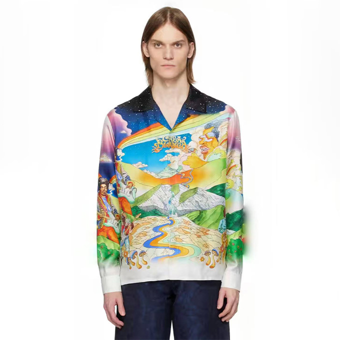 casablanca psychedelic river print silk long-sleeve shirt